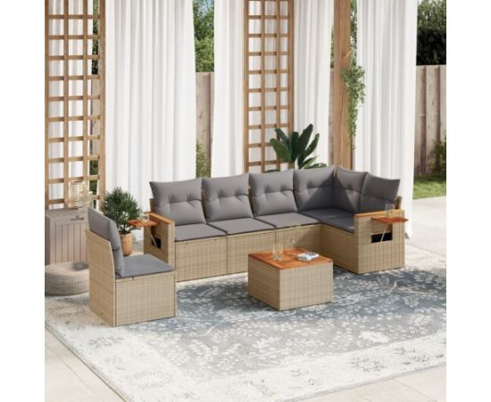 vidaXL 7-częściowy zestaw wypoczynkowy do ogrodu, z poduszkami, beżowy Dārza mēbeļu komplekti