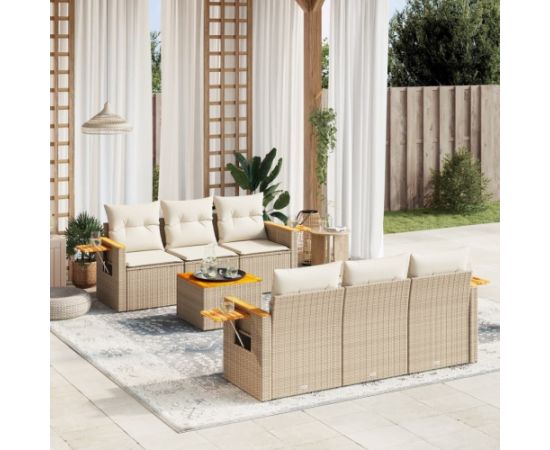 vidaXL 7-częściowy zestaw wypoczynkowy do ogrodu, z poduszkami, beżowy Dārza mēbeļu komplekti