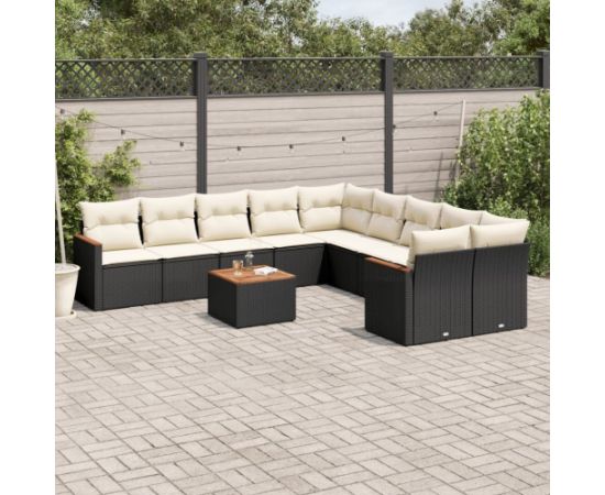 vidaXL 11-częściowy zestaw wypoczynkowy do ogrodu, poduszki czarny rattan PE Dārza mēbeļu komplekti