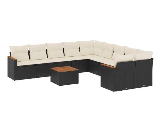 vidaXL 11-częściowy zestaw wypoczynkowy do ogrodu, poduszki czarny rattan PE Dārza mēbeļu komplekti