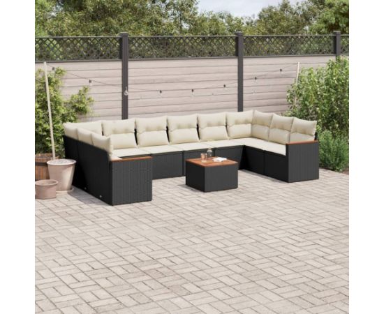 vidaXL 11-częściowy zestaw wypoczynkowy do ogrodu, poduszki czarny rattan PE Dārza mēbeļu komplekti