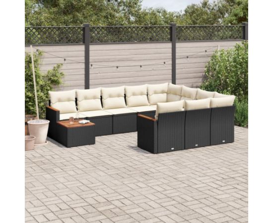 vidaXL 11-częściowy zestaw wypoczynkowy do ogrodu, poduszki czarny rattan PE Dārza mēbeļu komplekti