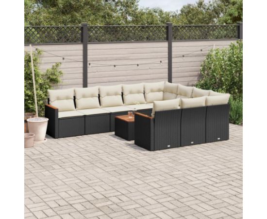 vidaXL 11-częściowy zestaw wypoczynkowy do ogrodu, poduszki czarny rattan PE Dārza mēbeļu komplekti