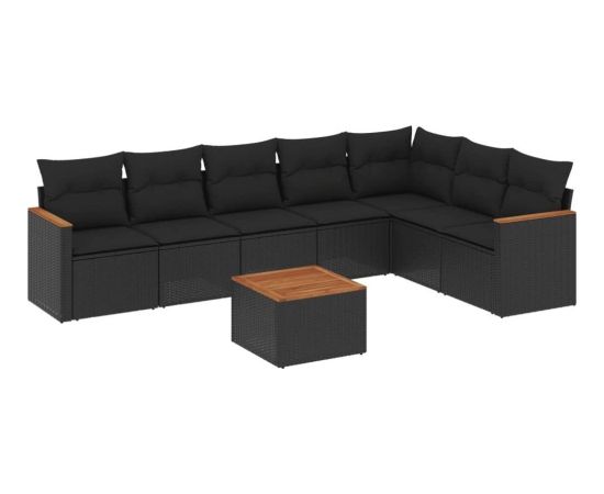 vidaXL 8-częściowy zestaw wypoczynkowy do ogrodu, z poduszkami, czarny Dārza mēbeļu komplekti