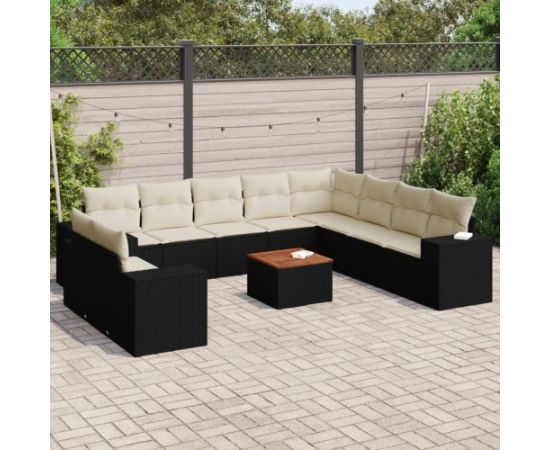 vidaXL 11-częściowy zestaw wypoczynkowy do ogrodu, poduszki czarny rattan PE Dārza mēbeļu komplekti