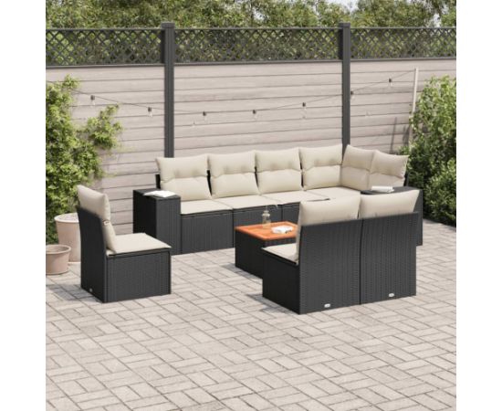 vidaXL 9-częściowy zestaw wypoczynkowy do ogrodu, z poduszkami, czarny Dārza mēbeļu komplekti