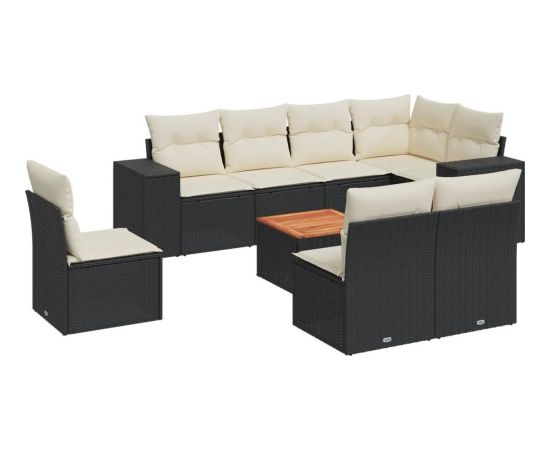 vidaXL 9-częściowy zestaw wypoczynkowy do ogrodu, z poduszkami, czarny Dārza mēbeļu komplekti