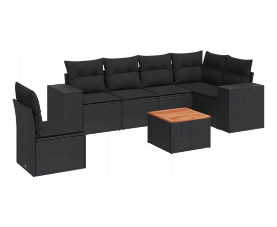 vidaXL 7-częściowy zestaw wypoczynkowy do ogrodu, z poduszkami, czarny Dārza mēbeļu komplekti