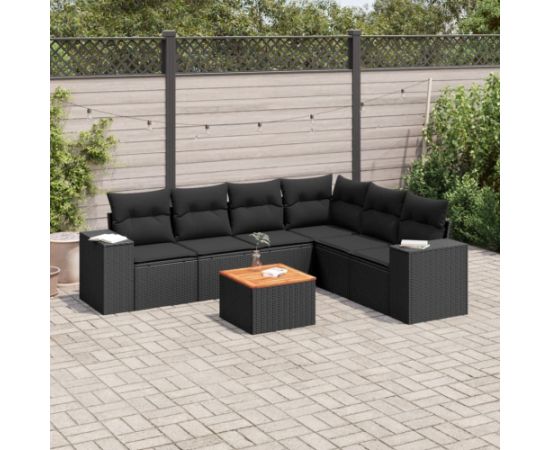 vidaXL 7-częściowy zestaw wypoczynkowy do ogrodu, z poduszkami, czarny Dārza mēbeļu komplekti