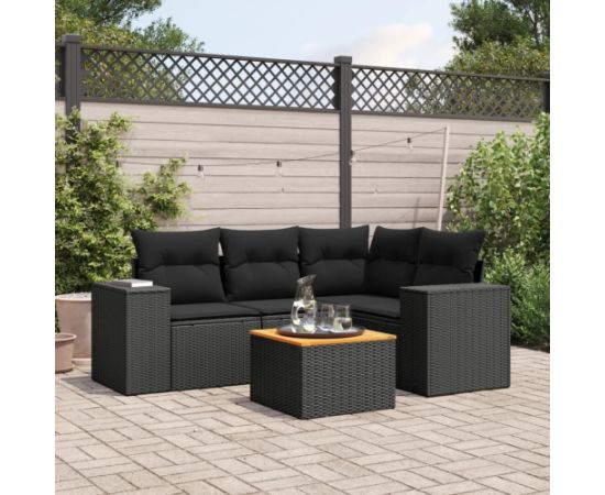 vidaXL 5-częściowy zestaw wypoczynkowy do ogrodu, poduszki, czarny rattan PE Dārza mēbeļu komplekti