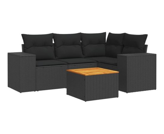 vidaXL 5-częściowy zestaw wypoczynkowy do ogrodu, poduszki, czarny rattan PE Dārza mēbeļu komplekti