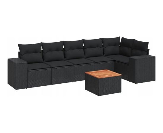 vidaXL 7-częściowy zestaw wypoczynkowy do ogrodu, z poduszkami, czarny Dārza mēbeļu komplekti