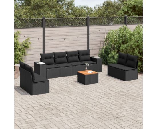 vidaXL 9-częściowy zestaw wypoczynkowy do ogrodu, z poduszkami, czarny Dārza mēbeļu komplekti