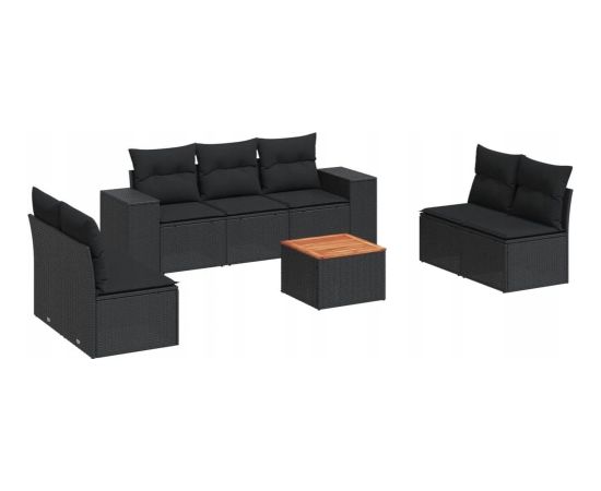 vidaXL 8-częściowy zestaw wypoczynkowy do ogrodu, z poduszkami, czarny Dārza mēbeļu komplekti