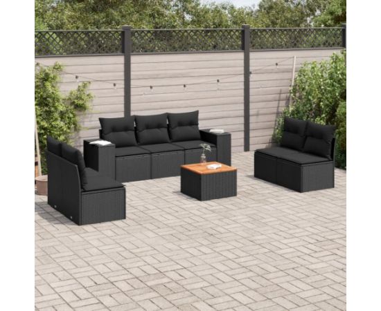 vidaXL 8-częściowy zestaw wypoczynkowy do ogrodu, z poduszkami, czarny Dārza mēbeļu komplekti