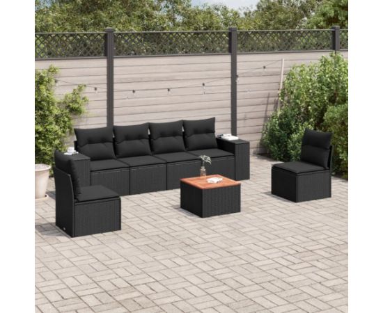 vidaXL 7-częściowy zestaw wypoczynkowy do ogrodu, z poduszkami, czarny Dārza mēbeļu komplekti