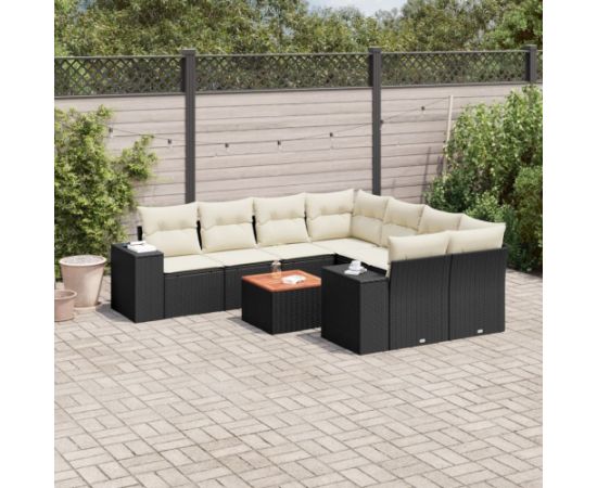 vidaXL 9-częściowy zestaw wypoczynkowy do ogrodu, z poduszkami, czarny Dārza mēbeļu komplekti