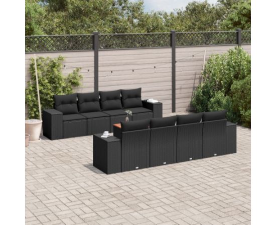 vidaXL 9-częściowy zestaw wypoczynkowy do ogrodu, z poduszkami, czarny Dārza mēbeļu komplekti