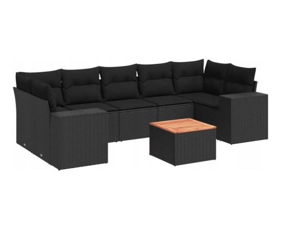 vidaXL 8-częściowy zestaw wypoczynkowy do ogrodu, z poduszkami, czarny Dārza mēbeļu komplekti