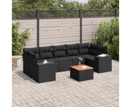 vidaXL 8-częściowy zestaw wypoczynkowy do ogrodu, z poduszkami, czarny Dārza mēbeļu komplekti