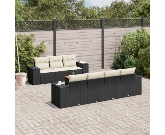 vidaXL 8-częściowy zestaw wypoczynkowy do ogrodu, z poduszkami, czarny Dārza mēbeļu komplekti