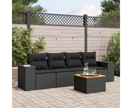 vidaXL 5-częściowy zestaw wypoczynkowy do ogrodu, poduszki, czarny rattan PE Dārza mēbeļu komplekti