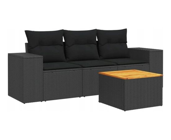 vidaXL 4-częściowy zestaw wypoczynkowy do ogrodu, poduszki, czarny rattan PE Dārza mēbeļu komplekti