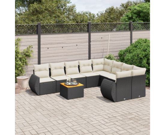 vidaXL 9-częsciowy zestaw wypoczynkowy do ogrodu, z poduszkami, czarny Dārza mēbeļu komplekti