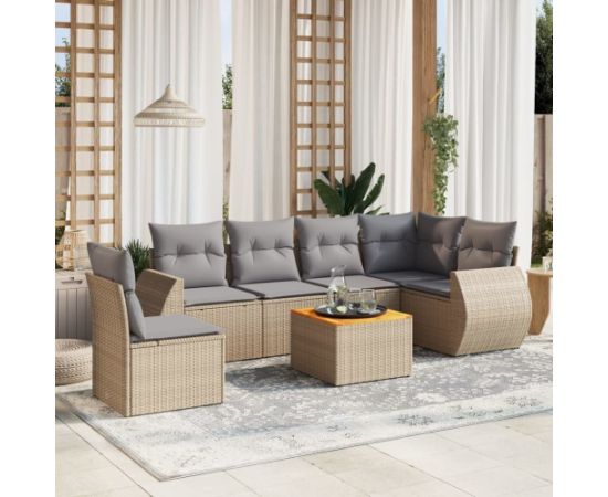 vidaXL 7-częsciowy zestaw wypoczynkowy do ogrodu, z poduszkami, beżowy Dārza mēbeļu komplekti