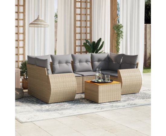 vidaXL 7-częsciowy zestaw wypoczynkowy do ogrodu, z poduszkami, beżowy Dārza mēbeļu komplekti