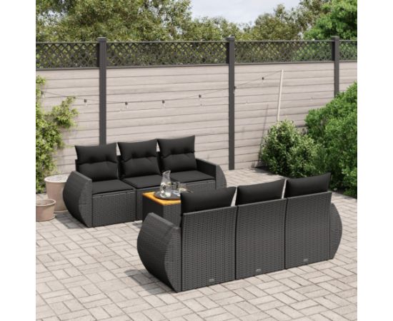 vidaXL 7-częsciowy zestaw wypoczynkowy do ogrodu, z poduszkami, czarny Dārza mēbeļu komplekti