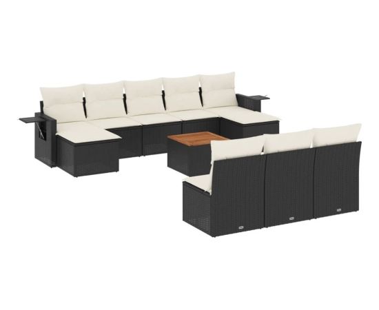 vidaXL 11-częściowy zestaw wypoczynkowy do ogrodu, poduszki czarny rattan PE Dārza mēbeļu komplekti