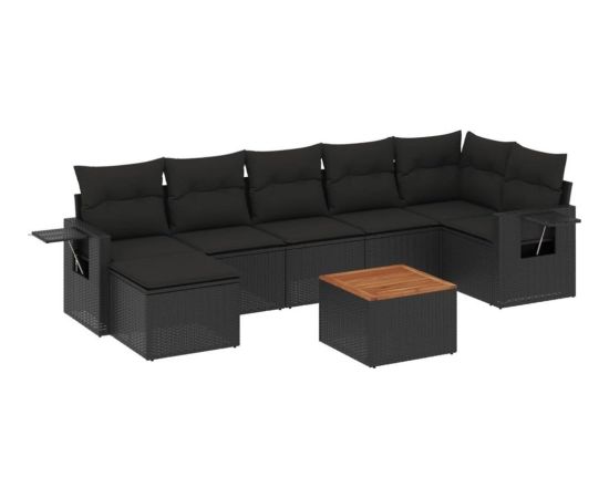 vidaXL 8-częściowy zestaw wypoczynkowy do ogrodu, z poduszkami, czarny Dārza mēbeļu komplekti