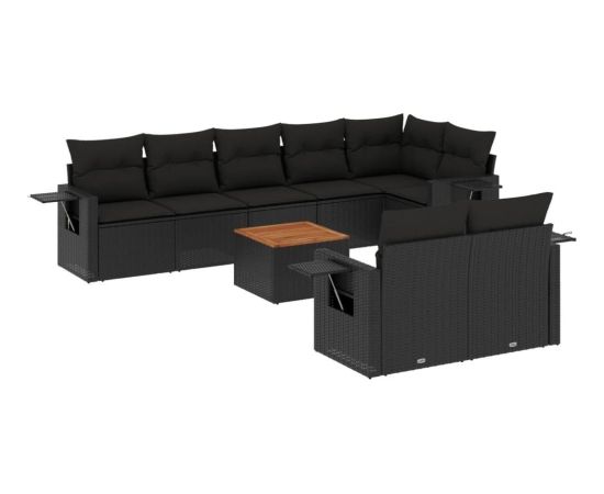 vidaXL 9-częsciowy zestaw wypoczynkowy do ogrodu, z poduszkami, czarny Dārza mēbeļu komplekti