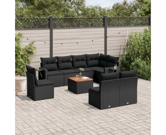 vidaXL 9-częściowy zestaw wypoczynkowy do ogrodu, z poduszkami, czarny Dārza mēbeļu komplekti