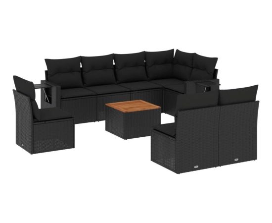 vidaXL 9-częściowy zestaw wypoczynkowy do ogrodu, z poduszkami, czarny Dārza mēbeļu komplekti