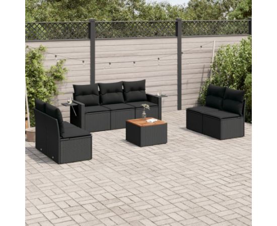 vidaXL 8-częściowy zestaw wypoczynkowy do ogrodu, z poduszkami, czarny Dārza mēbeļu komplekti