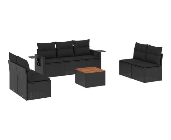 vidaXL 8-częściowy zestaw wypoczynkowy do ogrodu, z poduszkami, czarny Dārza mēbeļu komplekti