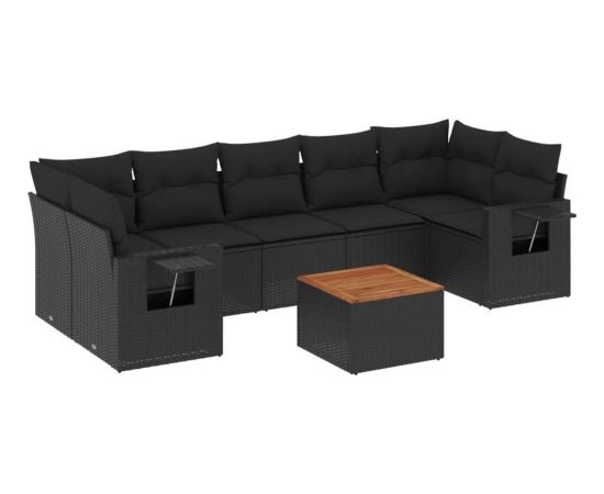 vidaXL 8-częściowy zestaw wypoczynkowy do ogrodu, z poduszkami, czarny Dārza mēbeļu komplekti