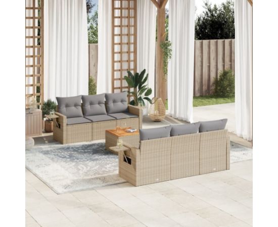 vidaXL 7-częsciowy zestaw mebli ogrodowych z poduszkami, mieszany beż Dārza mēbeļu komplekti