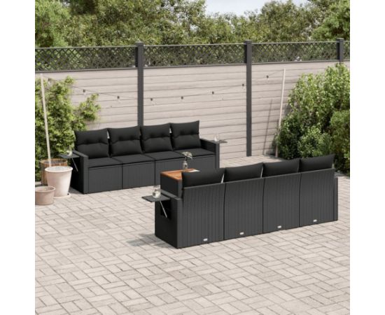 vidaXL 9-częściowy zestaw wypoczynkowy do ogrodu, z poduszkami, czarny Dārza mēbeļu komplekti