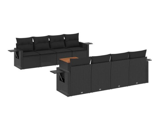 vidaXL 9-częściowy zestaw wypoczynkowy do ogrodu, z poduszkami, czarny Dārza mēbeļu komplekti