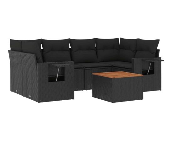 vidaXL 7-częsciowy zestaw wypoczynkowy do ogrodu, z poduszkami, czarny Dārza mēbeļu komplekti