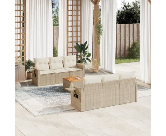 vidaXL 7-częsciowy zestaw wypoczynkowy do ogrodu, z poduszkami, beżowy Dārza mēbeļu komplekti