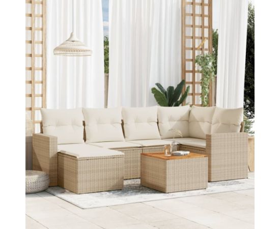 vidaXL 7-częsciowy zestaw wypoczynkowy do ogrodu, z poduszkami, beżowy Dārza mēbeļu komplekti