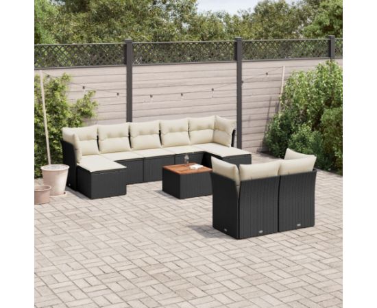 vidaXL 10-częsciowy zestaw wypoczynkowy do ogrodu, poduszki czarny rattan PE Dārza mēbeļu komplekti