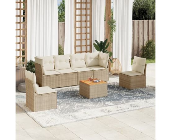 vidaXL 7-częsciowy zestaw wypoczynkowy do ogrodu, z poduszkami, beżowy Dārza mēbeļu komplekti