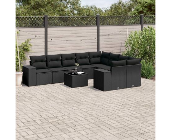 vidaXL 10-częsciowy zestaw wypoczynkowy do ogrodu, poduszki czarny rattan PE Dārza mēbeļu komplekti
