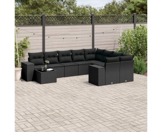 vidaXL 10-częsciowy zestaw wypoczynkowy do ogrodu, poduszki czarny rattan PE Dārza mēbeļu komplekti