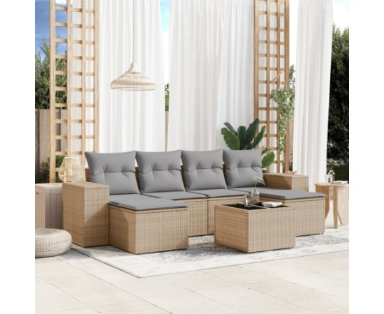 vidaXL 7-częsciowy zestaw wypoczynkowy do ogrodu, z poduszkami, beżowy Dārza mēbeļu komplekti